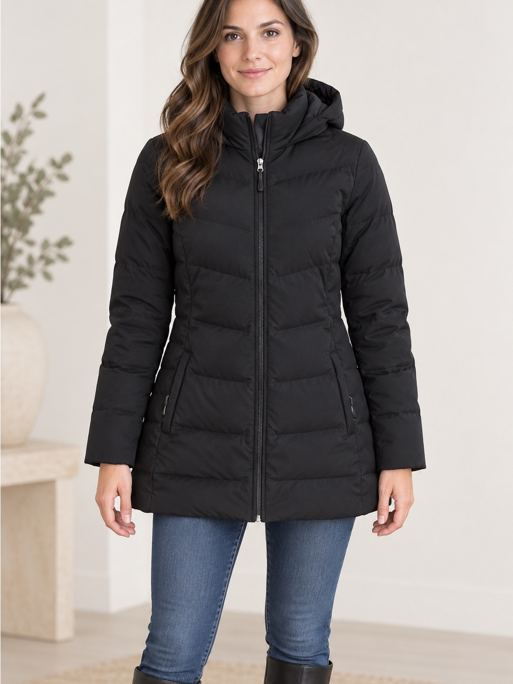 NWOT 32 Degrees Black Quilted Hooded Puffer Coat